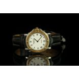 GENTLEMANS RAYMOND WEIL PARSIFAL 9189,round, gold capped bezel, white dial with black hands, date