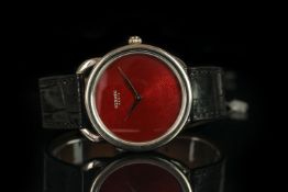 GENTLEMANS 18CT WHITE GOLD HERMES, MODEL AR8.790A,round, blood red maze dial with silver hands, 40mm