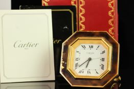 CARTIER DESK CLOCK W/ BOX & PAPERS, white dial with black roman numerals and minute track,