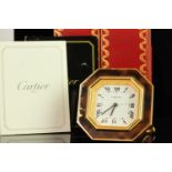 CARTIER DESK CLOCK W/ BOX & PAPERS, white dial with black roman numerals and minute track,