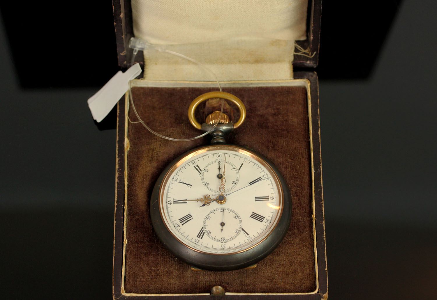 Longines Chronograph Pocket Watch, white circular dial, Roman numerals, outer seconds track, a - Image 3 of 3