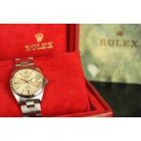 GENTLEMENS ROLEX OYSTERDATE PRECISION WRISTWATCH W/ BOX REF. 6494, circular silver dial with gold