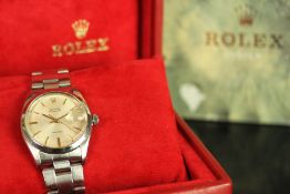 GENTLEMENS ROLEX OYSTERDATE PRECISION WRISTWATCH W/ BOX REF. 6494, circular silver dial with gold