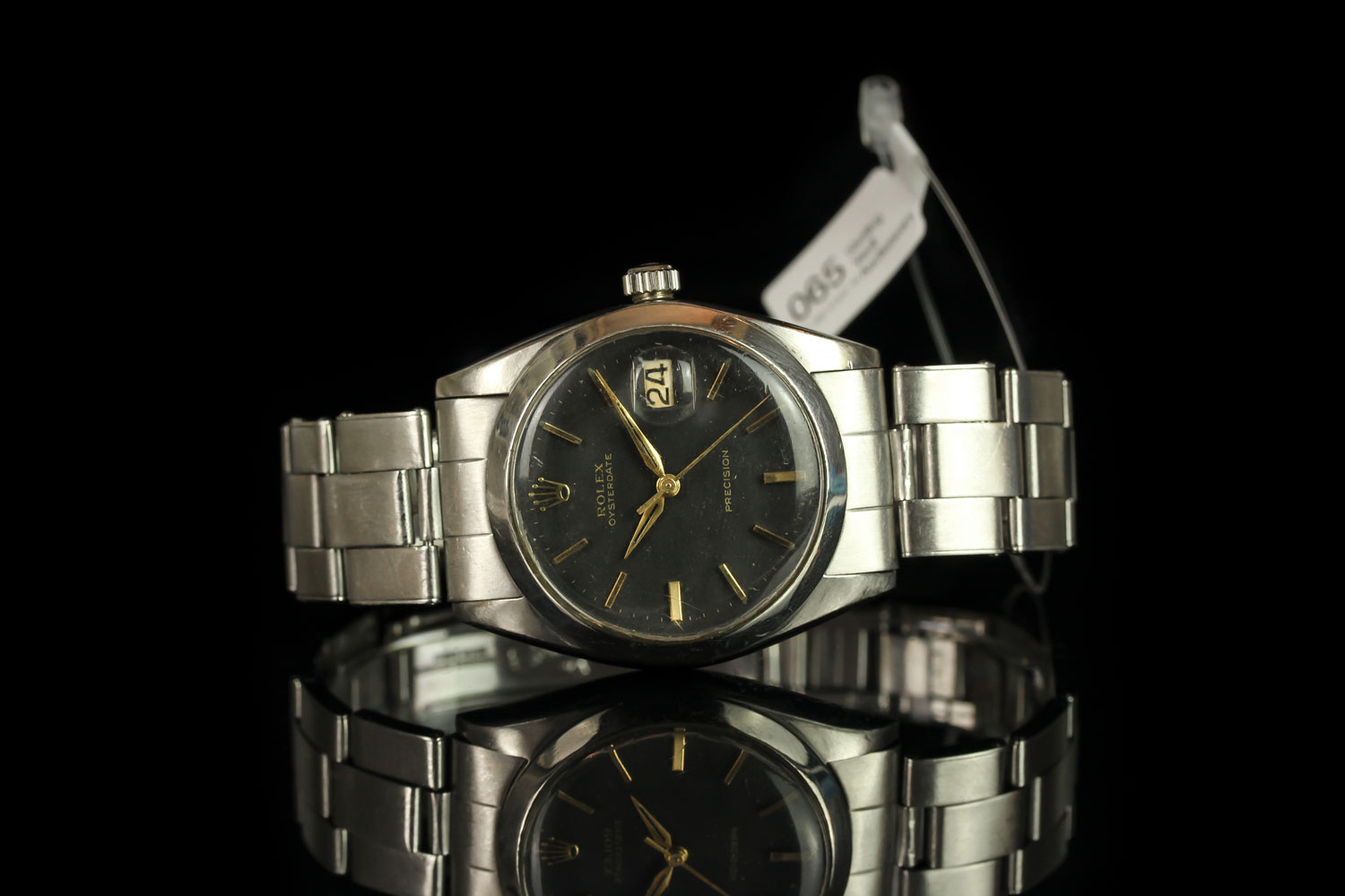 GENTLEMENS ROLEX OYSTERDATE PRECISION REF. 6694, circular black dial with gold hour markers and