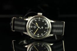 GENTLEMENS OMEGA MILITARY 'CROWS FOOT' 53 WRISTWATCH, circular black tritium dial with white