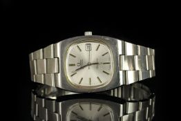GENTLEMENS OMEGA AUTOMATIC DATE GENEVE, rounded square silver dial with a date window at 3 o'