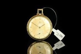 VINTAGE OMEGA 14CT POCKET WATCH, circular patina salmon dial with gold markers and hands, sub dial