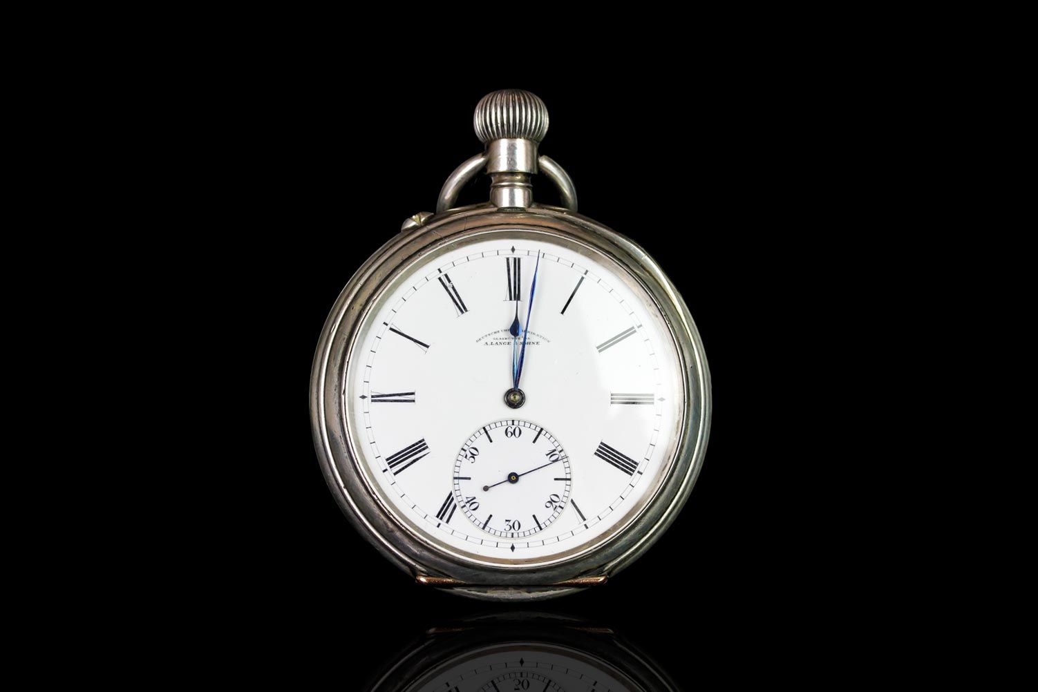 A.LANGE & SOHNE SILVER OPEN FACED POCKET WATCH,CASE SIGNED GLASHUTTE,round, white dial and black