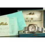 GENTLEMENS MIDO MULTI STAR DAY DATE WRISTWATCH W/ BOX & PAPERS, circular silver dial with block hour