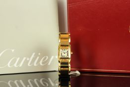 LADIES 18CT CARTIER TANKISSIME MODEL 2800,square, beige dial with blue hands, black arabic markers,