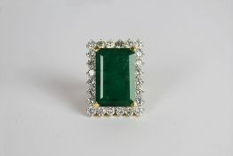 Emerald and Diamond ring, set with 1 emerald approximately 25.92ct, 4 claw set, surrounded by 24