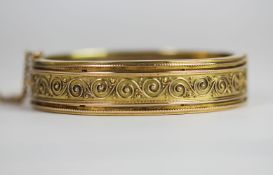 Carl Bacher Bangle, coiled spiral design throughout, fixed bangle with safety clasp, approximate