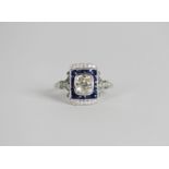 Art-Deco style Sapphire & Diamond ring, set with an old cut diamond totalling approximately 0.