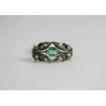 Georgian Style Emerald & Diamond ring, set with 7 emeralds and 8 diamonds, not hallmarked, finger