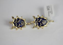 Early 20th Century Rose diamond and enamel flower earrings, central rose cut diamond set flower in
