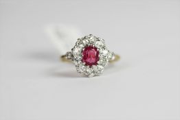 Pink Burma Sapphire & Diamond ring, set with 1 oval cut pink burma sapphire approximately 0.76ct,