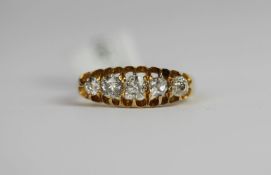 18CT FIVE STONE OLD CUT DIAMOND RING,estimated at 0.55ct total, hallmarked 18ct, total weight 4.13