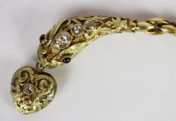 Victorian Snake NEcklace, finely modelled snakes head with Garnet eyes, three graduating Old Cut