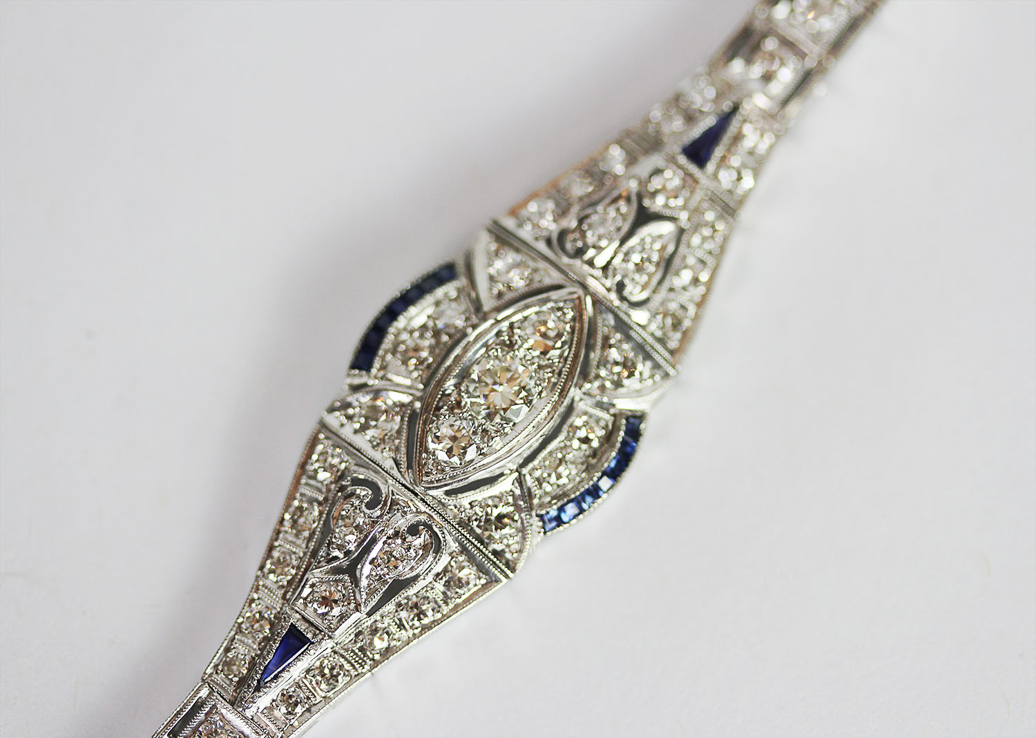 Sapphire and Diamond bracelet, set with 14 baguette cut sapphires and 2 trillion cut sapphires, - Image 2 of 5