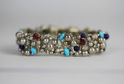 Stuart Devlin Ruby, Turquoise and Lapis lazuli bracelet, abstract design, set with pear cut Rubies