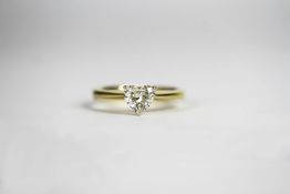 18CT HEART SHAPED SINGLE STONE DIAMOND RING , ESTIMATED 1.02CT, estimated as I colour and clarity