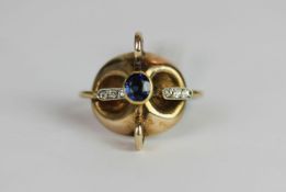 Rudolf Feldman Art Nouveau Sapphire and diamond ring, oval cut sapphire, with single-cut diamond