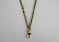 Early 20th Century guard chain, fancy marine style link, 3.6mm wide chain, hinged gold carabiner