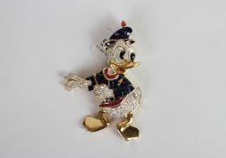 Donald Duck - diamond, sapphire and ruby set Donald Duck brooch, mother of pearl eyes, 5cm high,