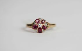 Edwardian Victorian Style Ruby & Diamond ring, set with 5 rubies and 6 diamonds, flower style, not