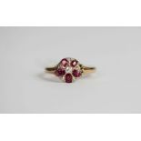 Edwardian Victorian Style Ruby & Diamond ring, set with 5 rubies and 6 diamonds, flower style, not