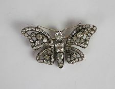 Victorian Old Cut Diamonds set Butterfly Brooch, Old cut diamond set head with three graduated Old