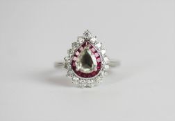 Rose cut Diamond & Ruby ring, set with 1 rose cut diamond totalling approximately 0.56ct, surrounded