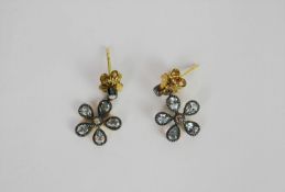 Pair of Blue Topaz and Diamond daisy-style earrings, not hallmarked, butterflys backs, comes with