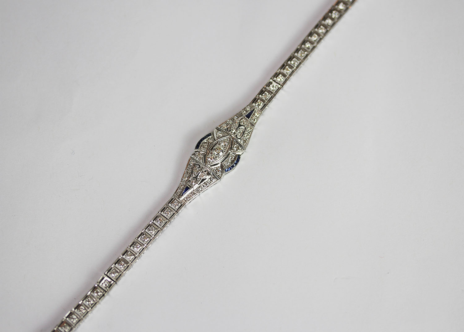 Sapphire and Diamond bracelet, set with 14 baguette cut sapphires and 2 trillion cut sapphires, - Image 3 of 5