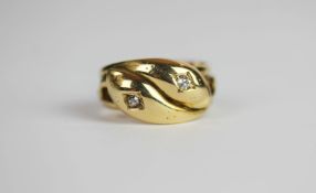 Edwardian Victorian Style Diamond ring, set with 2 round brilliant cut diamonds, stamped 18ct yellow