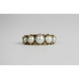 Pearl and Diamond ring, set with 5 graduated pearls and 8 diamonds, finger size L1/2, approximate