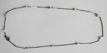 Antique platinum and pearl set chain, bar link, graduating seed pearls, 2.6 - 4.6mm, in white
