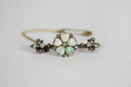 Antique Opal & Diamond set brooch, set with 5 heart-shaped opals and surrounded by diamonds, pin