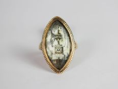 Marquise shape panel mourning ring, painted onm bone, finger size M, approximate total weight 5.