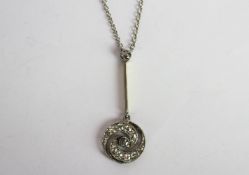 Edwardian old cut diamond set swirl pendant, circular spiral set with old cut diamonds, suspended