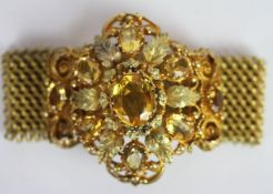 French Victorian Citrine bracelet, feature panel set with feature stone, six surrounding vitrines
