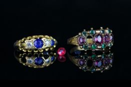 2 X EARLY 20TH CENTURY RINGS, ONE RUBY AND THE OTHER SAPPHIRE AND DIAMOND, both have missing