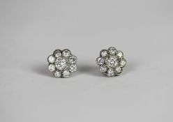 Diamond cluster stud earrings, Brilliant cut diamonds, estaitmed total diamond weight 1.00ct, 9