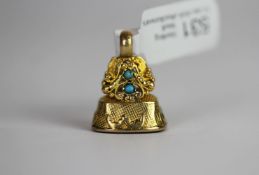 Georgian gold seal, turquoise set, white quarts seal, engraved 'Patty', 19mm high, approximately 3.