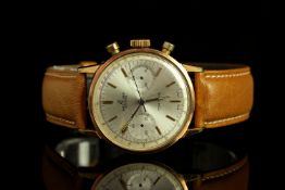 GENTLEMENS BREITLING TOP TIME CHRONOGRAPH WRISTWATCH, circular silver twin register dial with gold