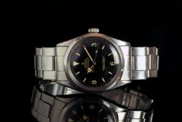 GENTLEMENS ROLEX OYSTER PERPETUAL EXPLORER WRISTWATCH REF. 1016, circular black gloss gilt dial with