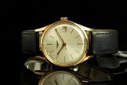 GENTLEMANS LONGINES DRESS WATCH,round, silver dial with gold hands,gold baton markers, date aperture