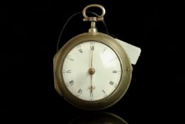 SILVER TWO CASE GLOBE POCKET WATCH,made in birmingham, white dial with gold hands, black roman