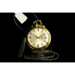 VINTAGE BUREN ALARM TRAVEL CLOCK, circular silver dial with gold hour marker and hands, 42mm gold