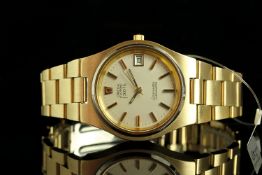 GENTLEMANS OMEGA F300HZ SEAMASTER CHRONOMETER,round, gold dial with black illuminated hands,gold